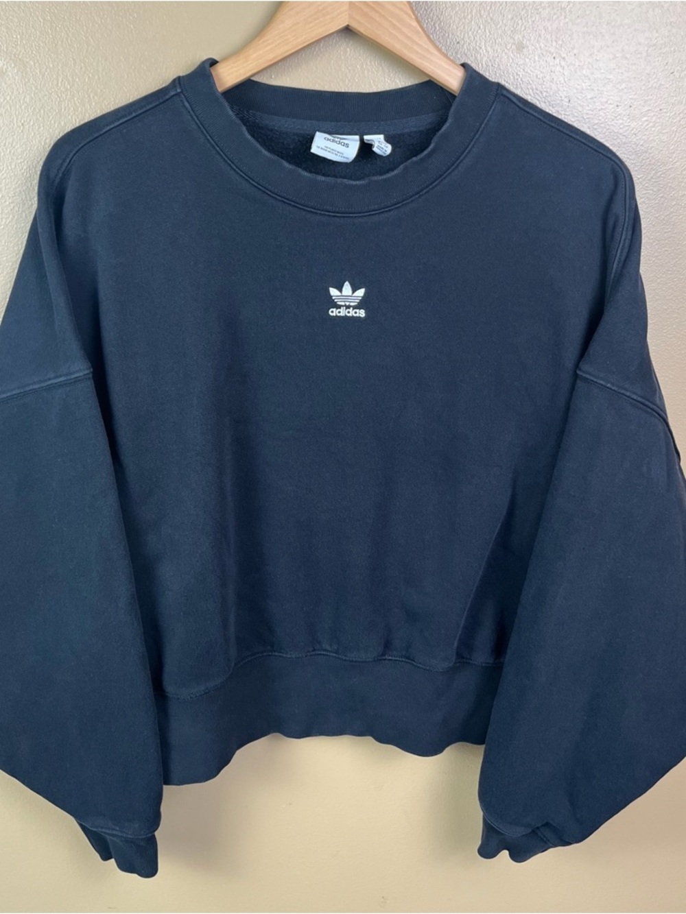 Adidas Trefoil Cropped Pullover Sweatshirt Black Women's Medium